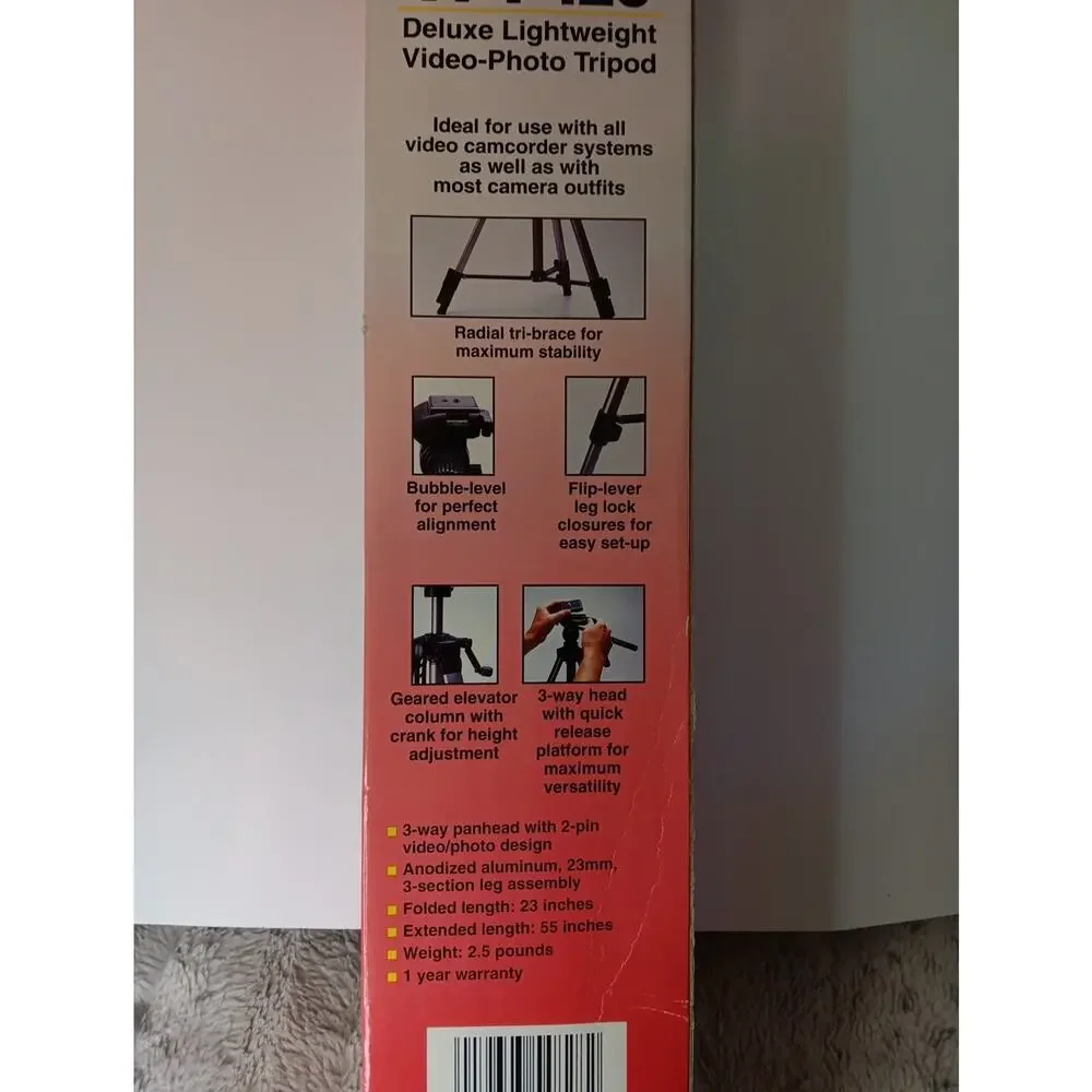 Vivitar VPT-120 Tripod Deluxe lightweight video-photo open box